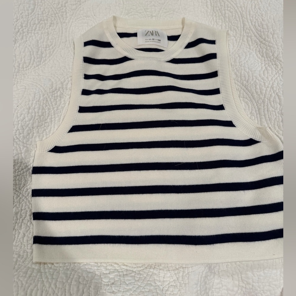Zara Navy and White Striped Knit Tank